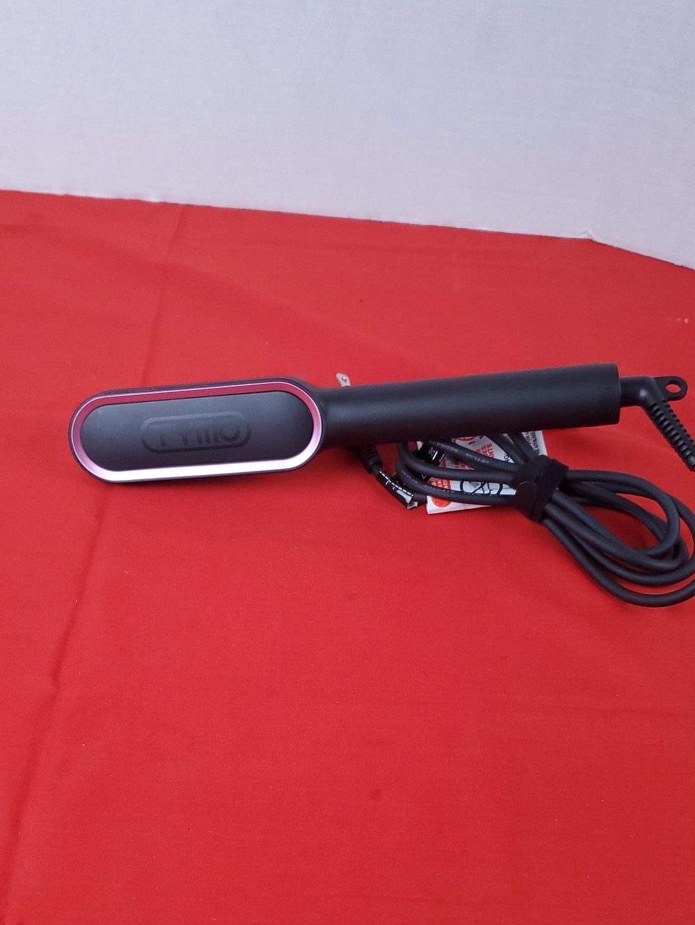 Corded Black Hair Straightening Brush with Pink Trim